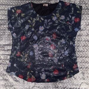 Crosby Floral Sequin Women's Top No Size on tag, but measurements below